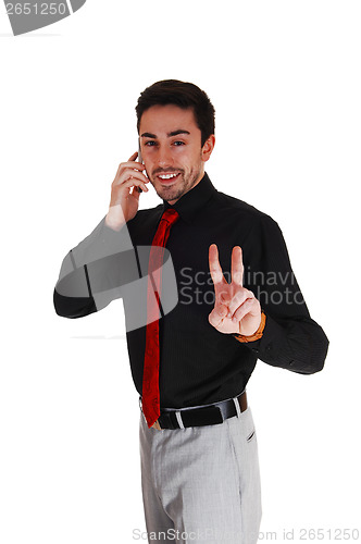Image of Man make victory sign.