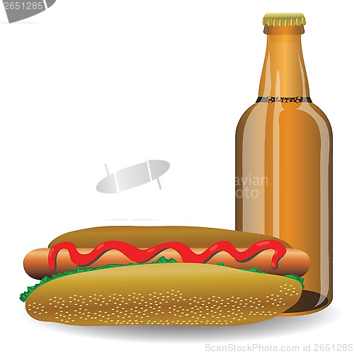 Image of hot dog and bottle of beer