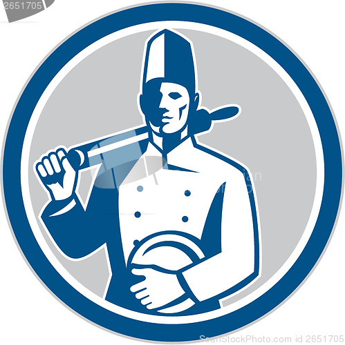 Image of Chef Cook Holding Roller Plate Retro