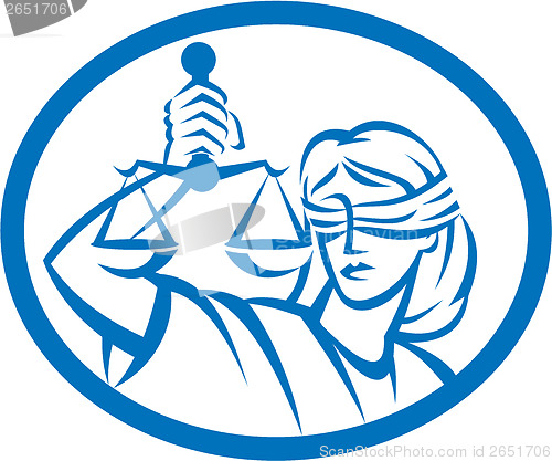 Image of Lady Blindfolded Hold Scales Justice Oval
