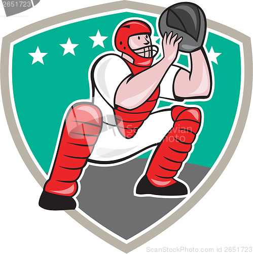 Image of Baseball Catcher Catching Shield Cartoon