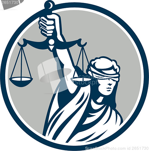 Image of Lady Blindfolded Holding Scales Justice Front Retro