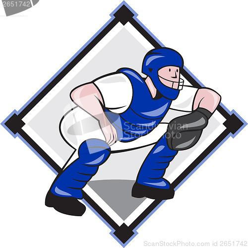 Image of Baseball Catcher Catching Side Diamond Cartoon