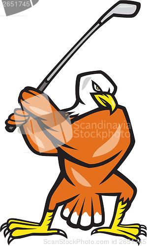 Image of American Bald Eagle Playing Golf Cartoon