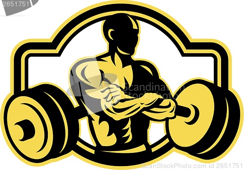 Image of Weightlifter Arms Crossed Barbell Retro