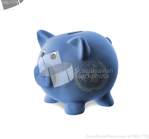 Image of Ceramic piggy bank with painting of national flag 