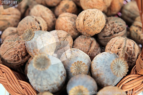 Image of A pile of walnuts and poppy