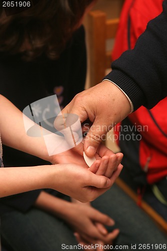 Image of Priest giving the Holy Sacrament