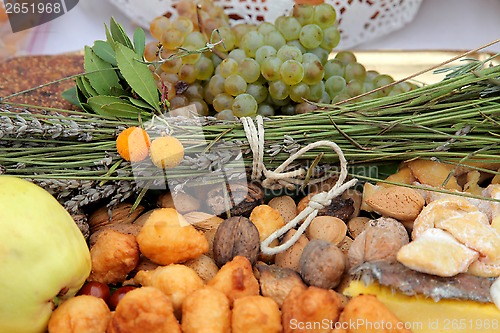 Image of Fall arrangement with fruits and vegetables