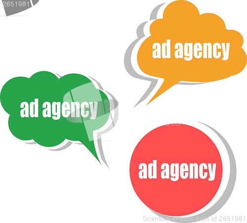 Image of ad agency. Set of stickers, labels, tags. Business banners