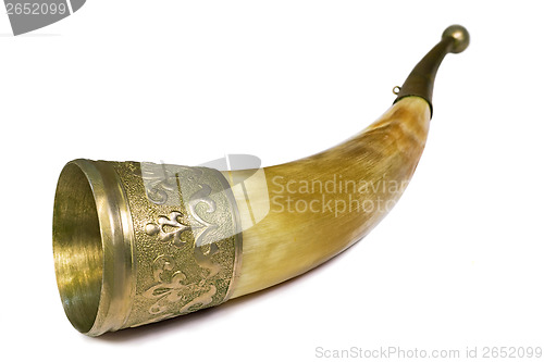 Image of Cup for wine, made from animal horns, on a white background.