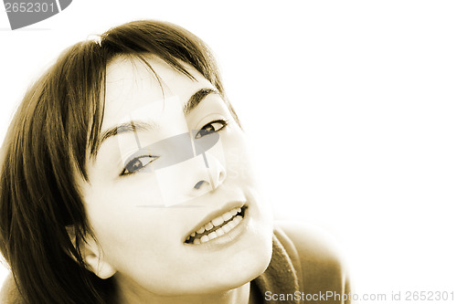 Image of Young woman in bed