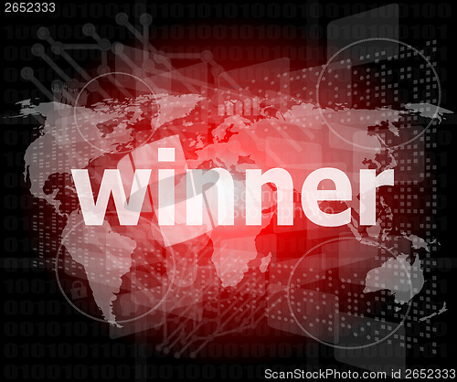 Image of winner, green digital background, global internet concept