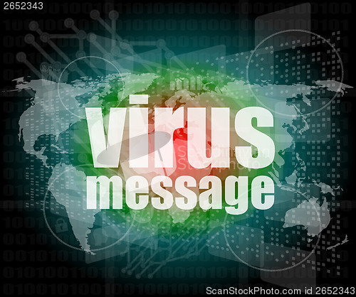 Image of internet concept: words virus message on digital screen