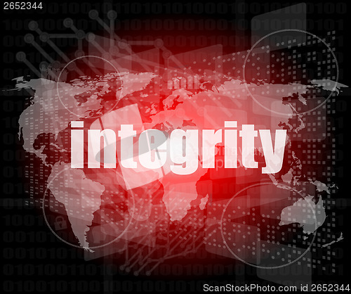 Image of business concept: word integrity on digital background