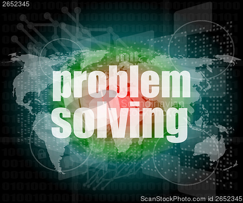 Image of business concept: words problem solving on digital screen