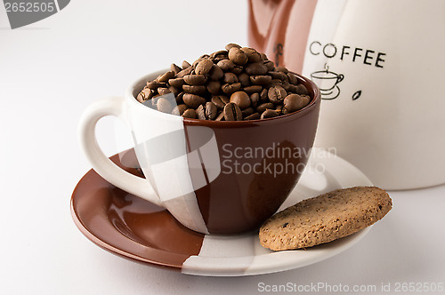Image of Cup of roasted brown coffee beans