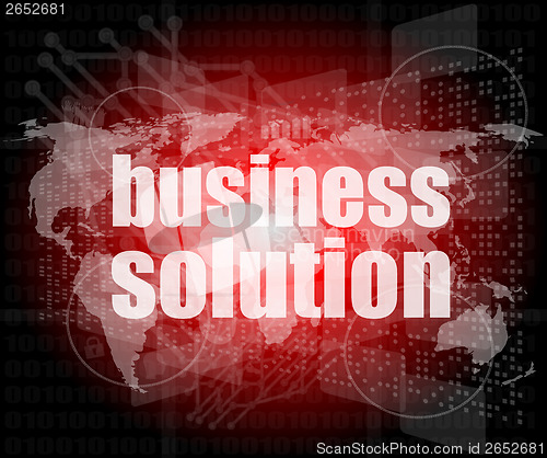 Image of words business solution on digital screen, business concept