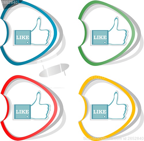 Image of Paper thumb up like hand symbol. set of design elements