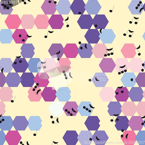 Image of background of hexagons and musical notes