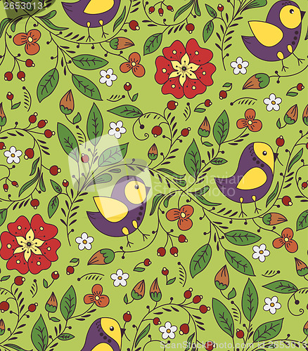 Image of pattern with bird and flowers