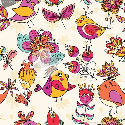 Image of Seamless texture with flowers and birds