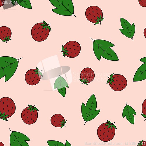Image of Seamless background with strawberry and leaves