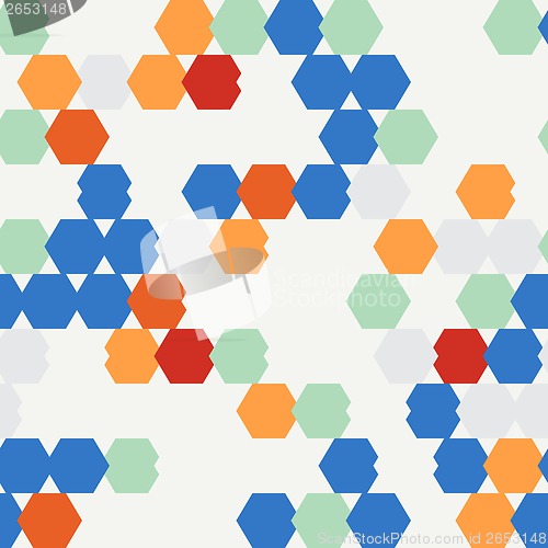 Image of seamless texture of colored hexagon.