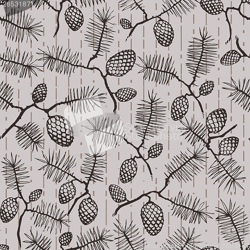 Image of pattern with fir conesand twigs  spruce