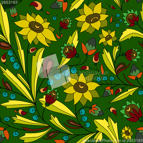 Image of sunflower and leaf on green background