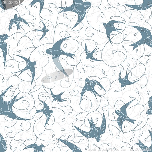 Image of Seamless texture with swallows and plants