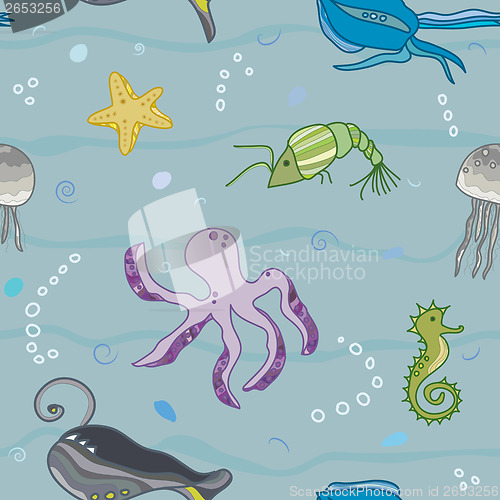 Image of pattern with the inhabitants of  marine world