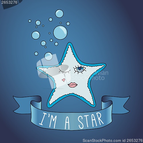 Image of Illustration starfish. ribbon and slogan