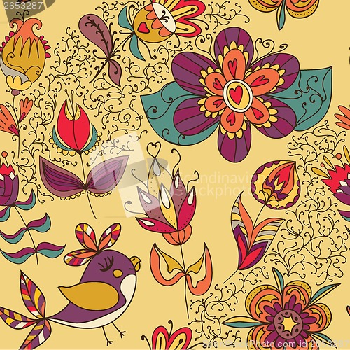 Image of Seamless texture with flowers and birds