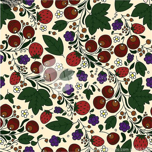 Image of strawberry, berries, leaves on a light background
