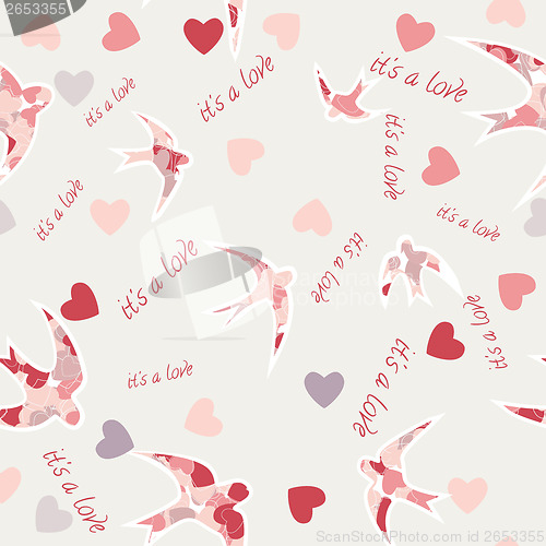 Image of Seamless texture with swallows and hearts