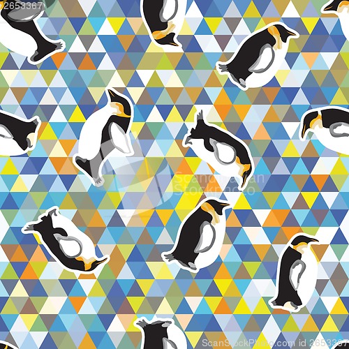Image of texture with penguins and a triangular design