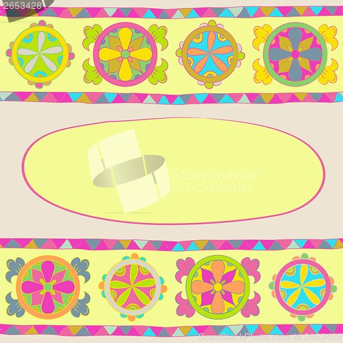 Image of illustration with flowers and pattern of triangle