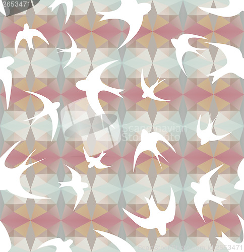 Image of Seamless texture with the swallows, and triangles