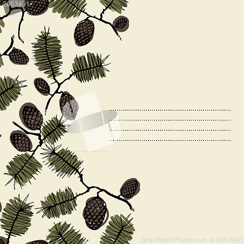 Image of frame for text with fir cone and twig