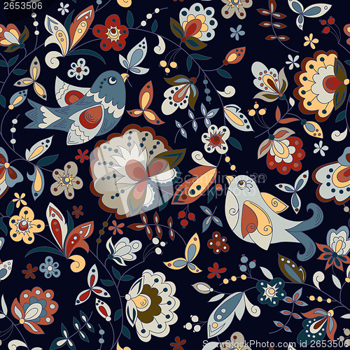 Image of seamless texture with birds and flower