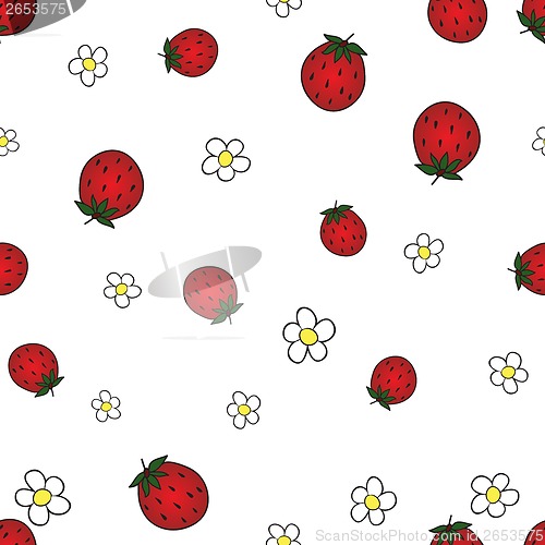 Image of Seamless background with strawberry and flower