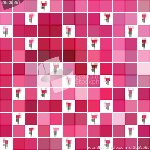 Image of seamless pink texture pixel tulips.