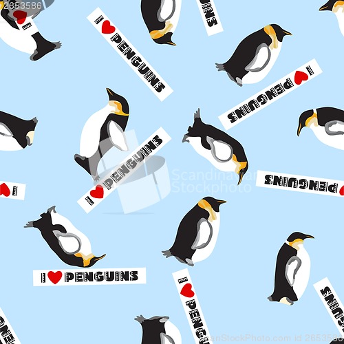 Image of Seamless texture with penguins and a heart