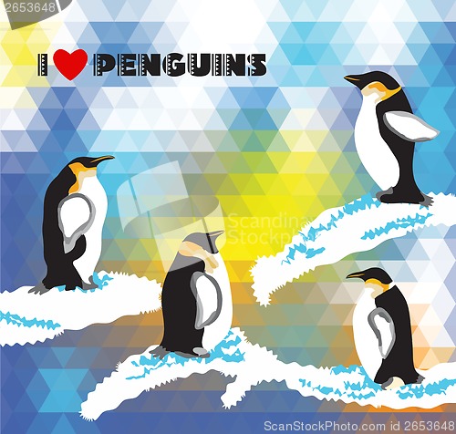 Image of Postcard with penguins and a triangular design