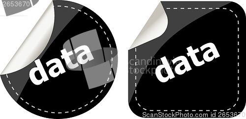 Image of data word on black stickers web button set, label, icon