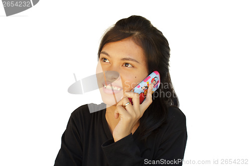 Image of young beautiful girl talking with mobile phone 