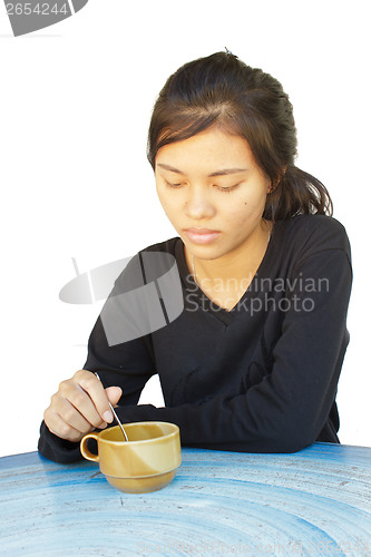 Image of Young girl at leisure 
coffee
