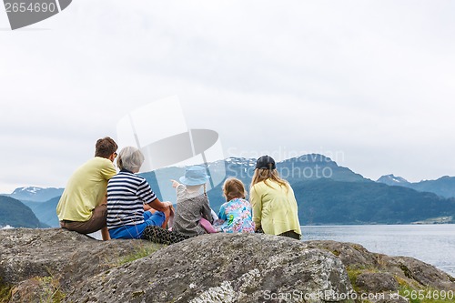 Image of Family enjoying fjord view