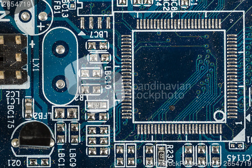 Image of Close up of computer circuit motherboard